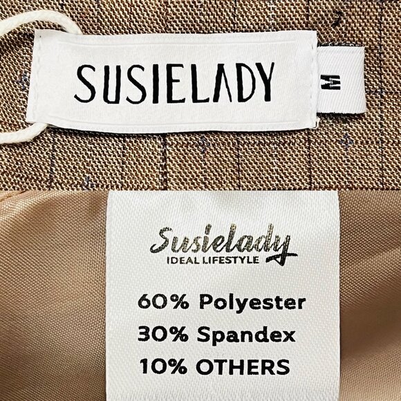 NWT Susielady Women's Full Lined Flap Pockets One Button Plaid Brown Blazer Sz M - Picture 8 of 10